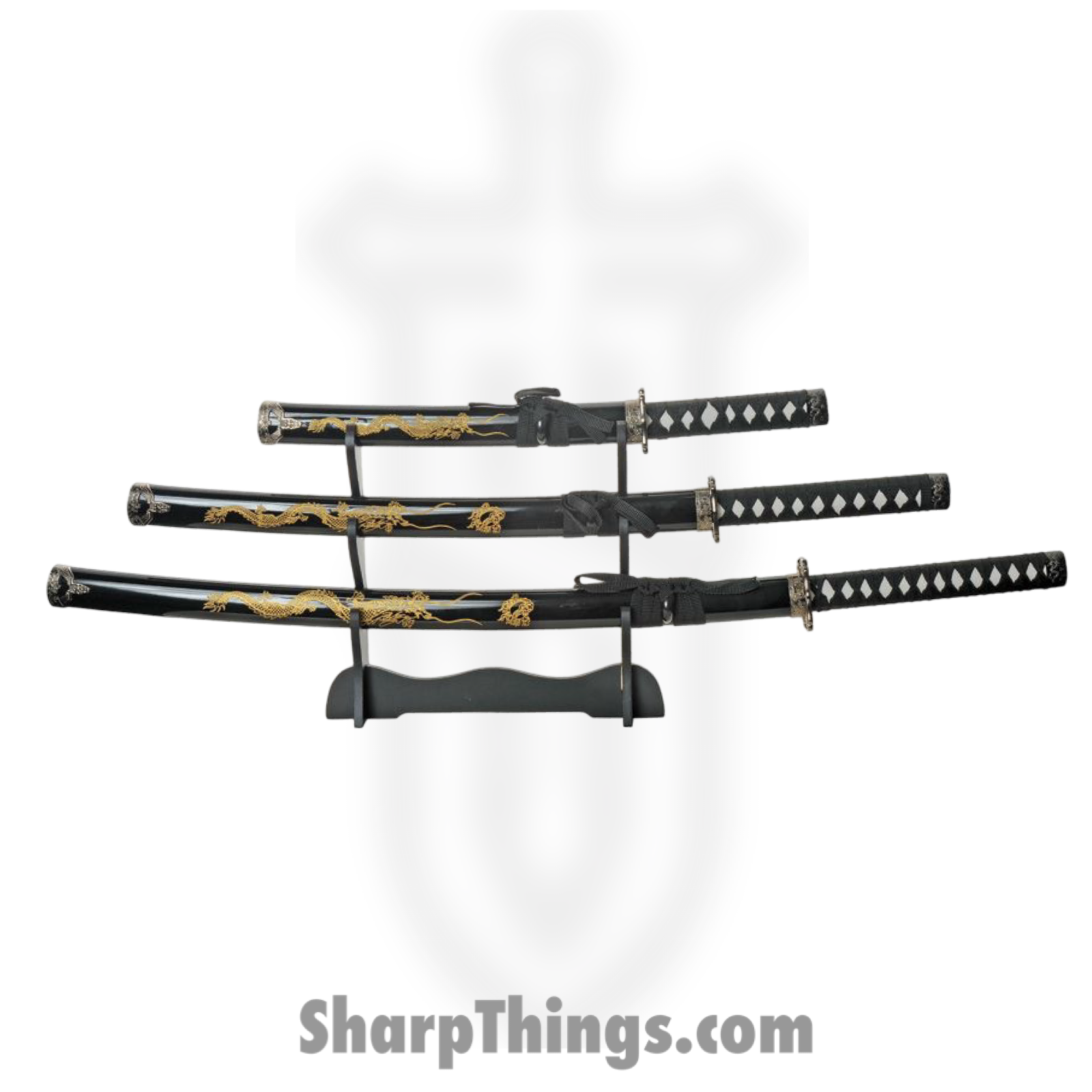 CN927029BK_1 VOC - CN927029BK - Gold Dragon Samurai Set - Fixed Blade Knife - Carbon Steel Satin Multi - Cord Wrapped - Black - Image 1