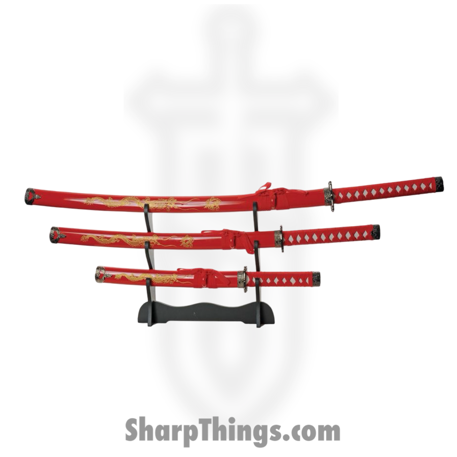 CN927029RD_1 VOC - CN927029RD - Gold Dragon Samurai Set - Fixed Blade Knife - Carbon Steel Satin Multi - Cord Wrapped - Red - Image 1