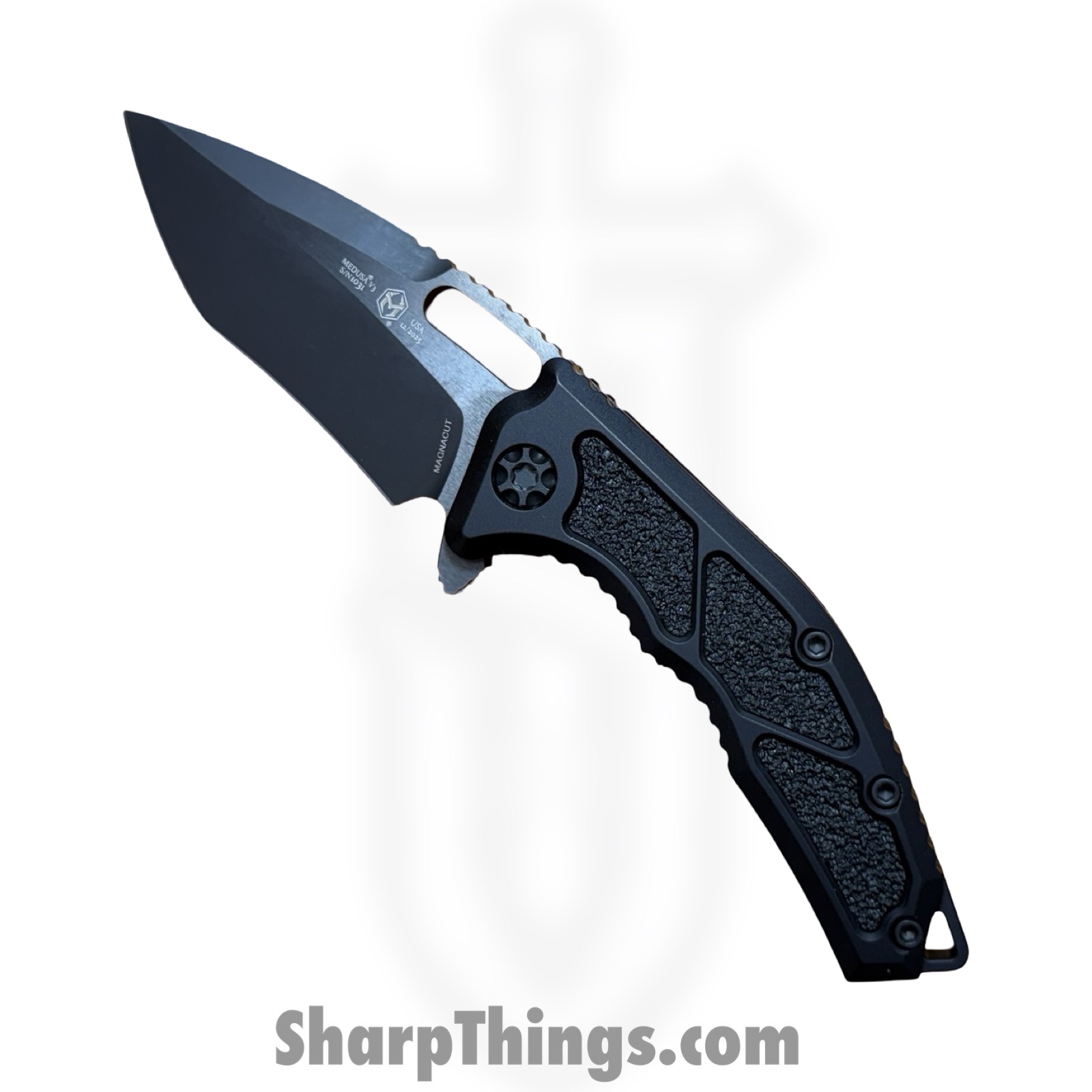 H010-6A-T_1 Heretic Knives - H010-6A-T - Medusa Manual - Folding Knife - CPM MagnaCut DLC Recurve - Aluminum - Black - Image 1