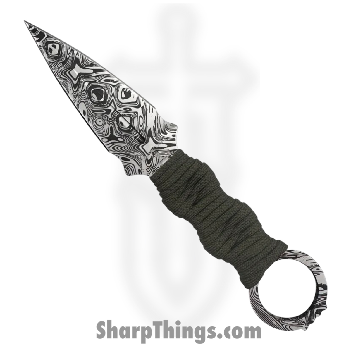 TKF102GN-CS_1.jpg Takumitak - TKF102GN-CS - Defender - Fixed Blade Knife - 3Cr13 SS Acid Etched Spear Point - Paracord Wrapped - OD Green - Image 1