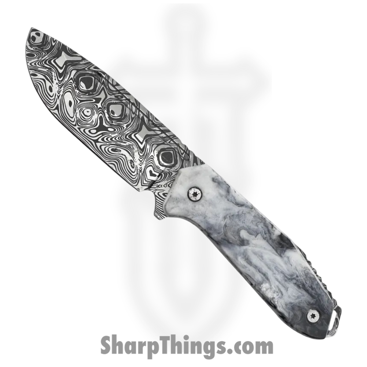 TKF502BK-CS_1.jpg Takumitak - TKF502BK-CS - Takumi - Fixed Blade Knife - 3Cr13 SS Acid Etched Drop Point - Glow Resin - Black White - Image 1