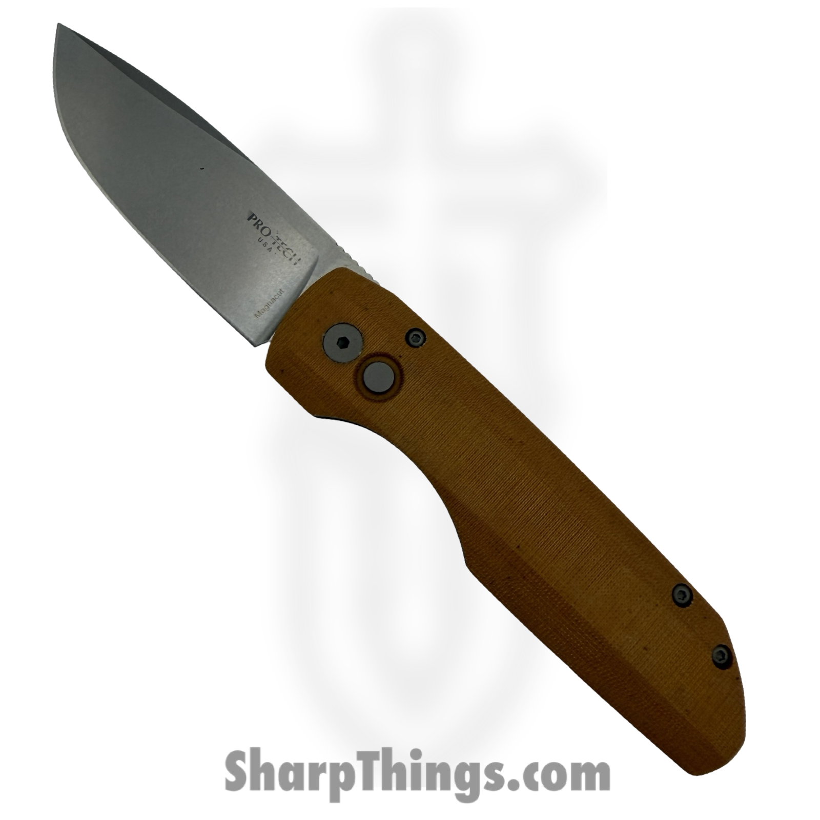 VERO1211NATLIN_1 ProTech - VERO1211-NATURAL LINEN - Vero Synapse - Automatic Knife - CPM MagnaCut Stonewash Drop Point - Linen Micarta - Natural - Image 1