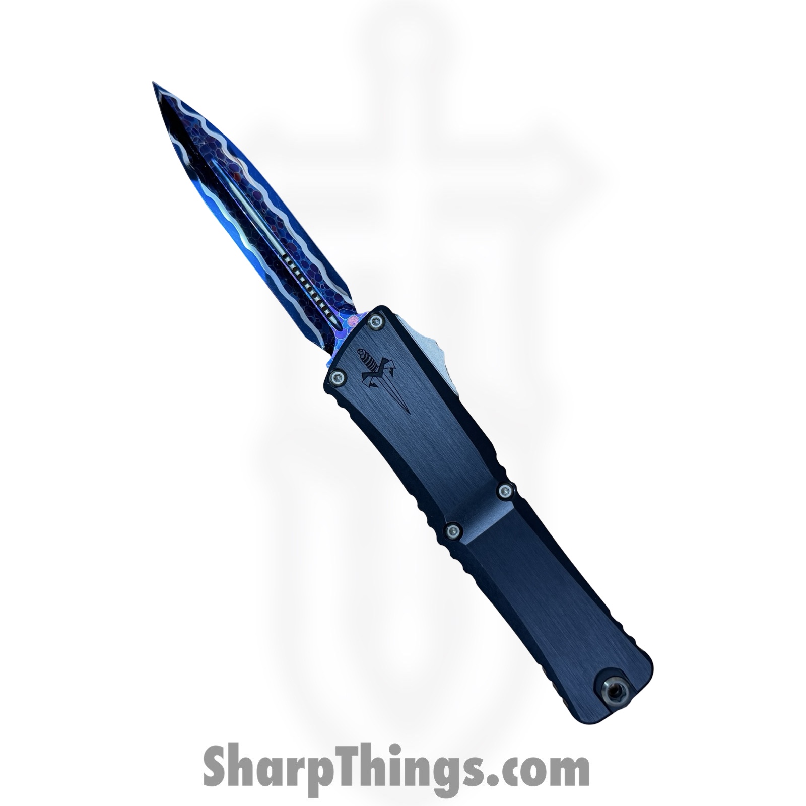 micro_1 Microtech - 1142-16BRDBLKBZFL-MCK - Combat Troodon LT - OTF Auto - Bertie Reitveld Damascus Dragonskin Dagger - Hefted Alloy - Black flamed Ti Accents - Image 1
