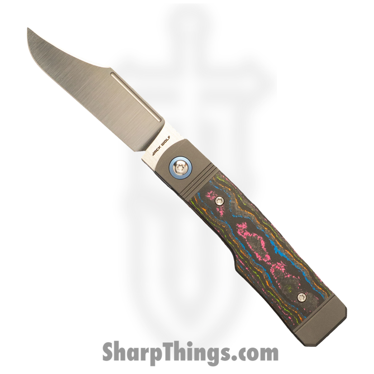 GUNSL-03-CC-80S_1.jpg Jack Wolf Knives - GUNSL-03-CC-80S - Gunslinger Jack - Folding Knife - S90V Satin Clip Point - 80s CamoCarbon - Multi - Image 1