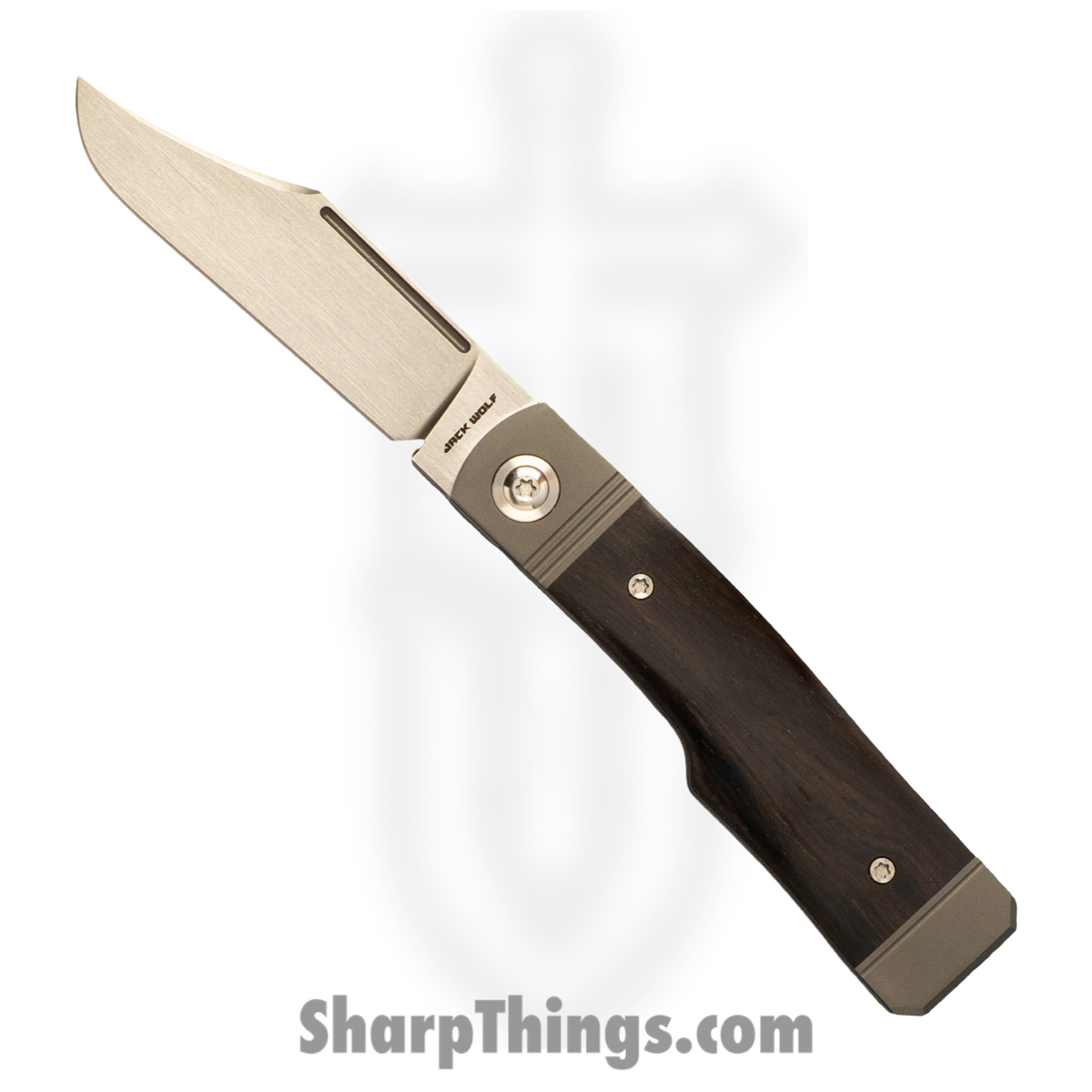 GUNSL-03-EBONY_1.jpg Jack Wolf Knives - GUNSL-03-EBONY - Gunslinger Jack - Folding Knife - S90V Satin Clip Point - Ebony Wood - Brown - Image 1