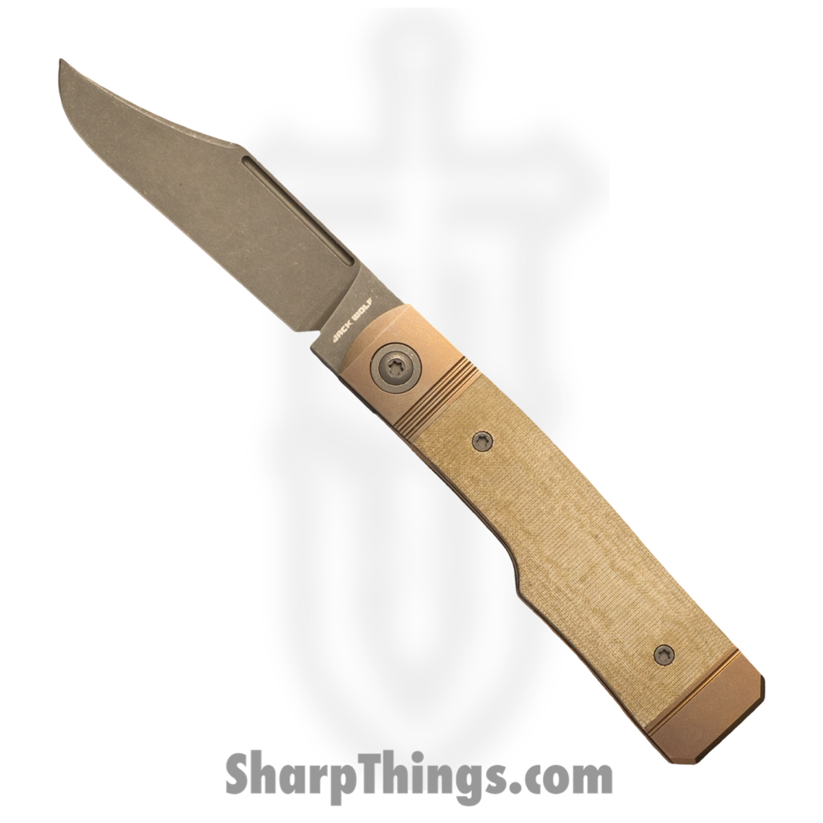 GUNSL-03-GRN-LIN-MIC_1.jpg Jack Wolf Knives - GUNSL-03-GRN-LIN-MIC - Gunslinger Jack - Folding Knife - S90V Acid Stonewash Clip Point - Linen Micarta - Green - Image 1