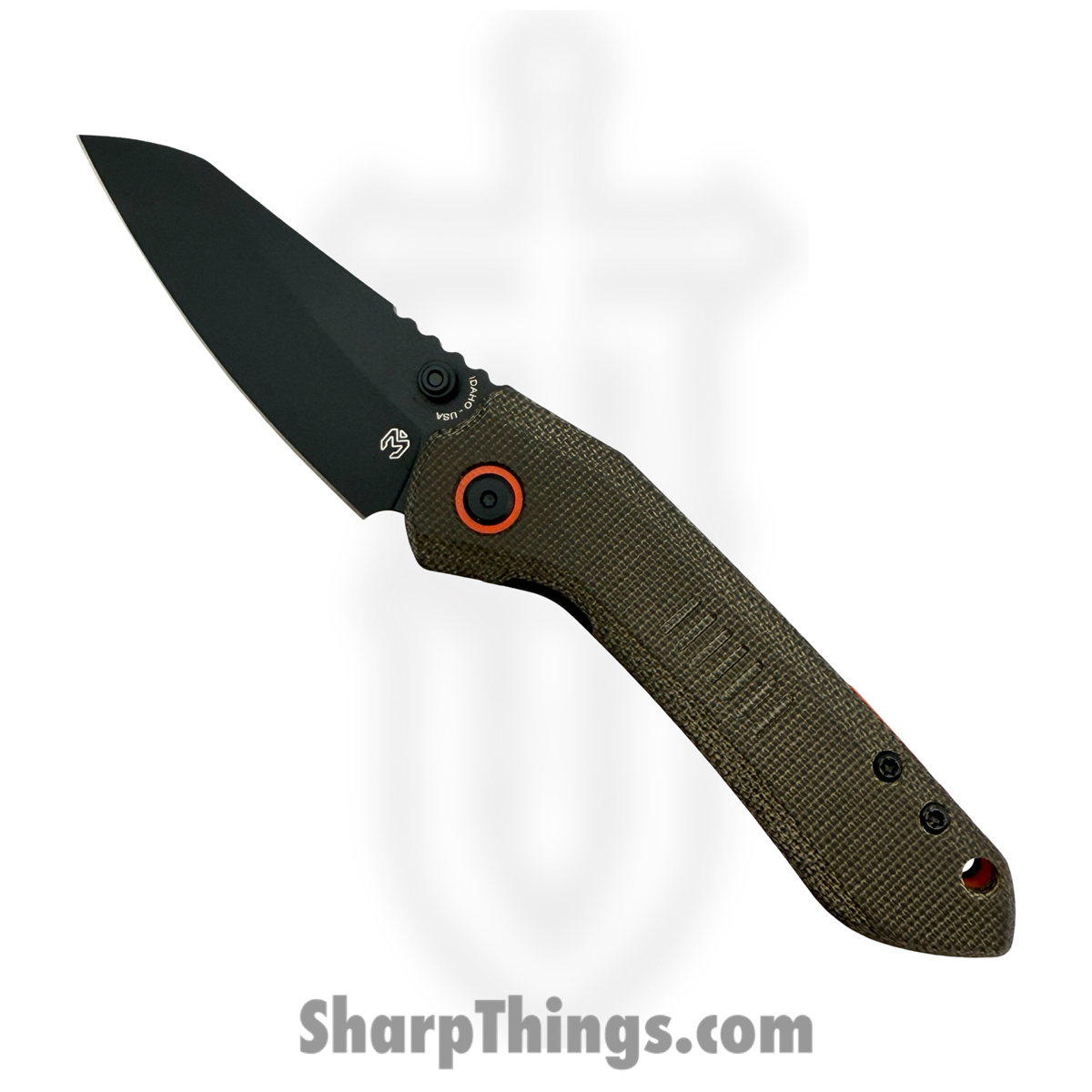 OVOdCMOrgBlk_1.jpg Millit Knives - OVOdCMOrgBlk - Overland - Folding Knife - CPM MagnaCut Coated Sheepsfoot - Canvas Micarta - OD Green - Image 1