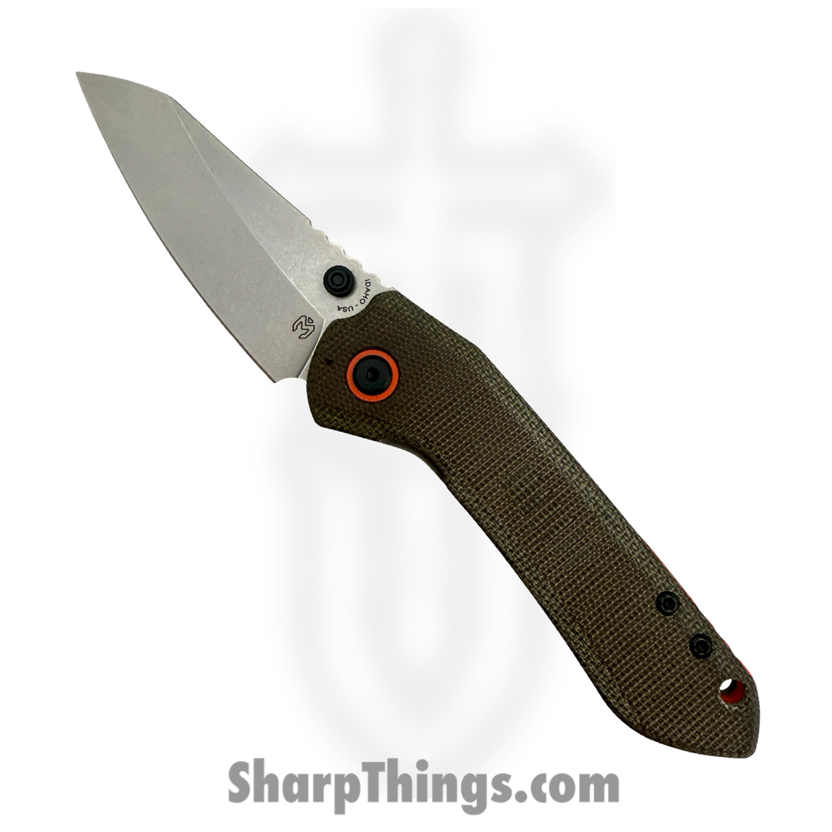 OVOdCMOrgSW_1.jpg Millit Knives - OVOdCMOrgSW - Overland - Folding Knife - CPM MagnaCut Stonewash Sheepsfoot - Canvas Micarta - OD Green - Image 1
