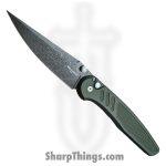 ProTech - 2026.Avalon.Custom.003 - Avalon - Folding Knife - Chad Nichols Boomerang Damascus Drop Point - Knurled Aluminum - Green