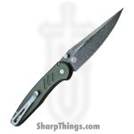 ProTech - 2026.Avalon.Custom.003 - Avalon - Folding Knife - Chad Nichols Boomerang Damascus Drop Point - Knurled Aluminum - Green - Image 2