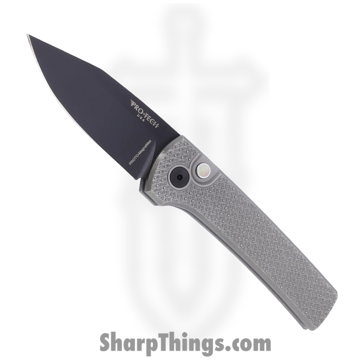 2026-Scapegoat-Custom-002_1.jpg ProTech - 2026.Scapegoat.Custom.002 - Scapegoat - Automatic Knife - MagnaMax Coated Clip Point - "Carbide" 17-4 Steel - Stonewash/Blasted - Image 1
