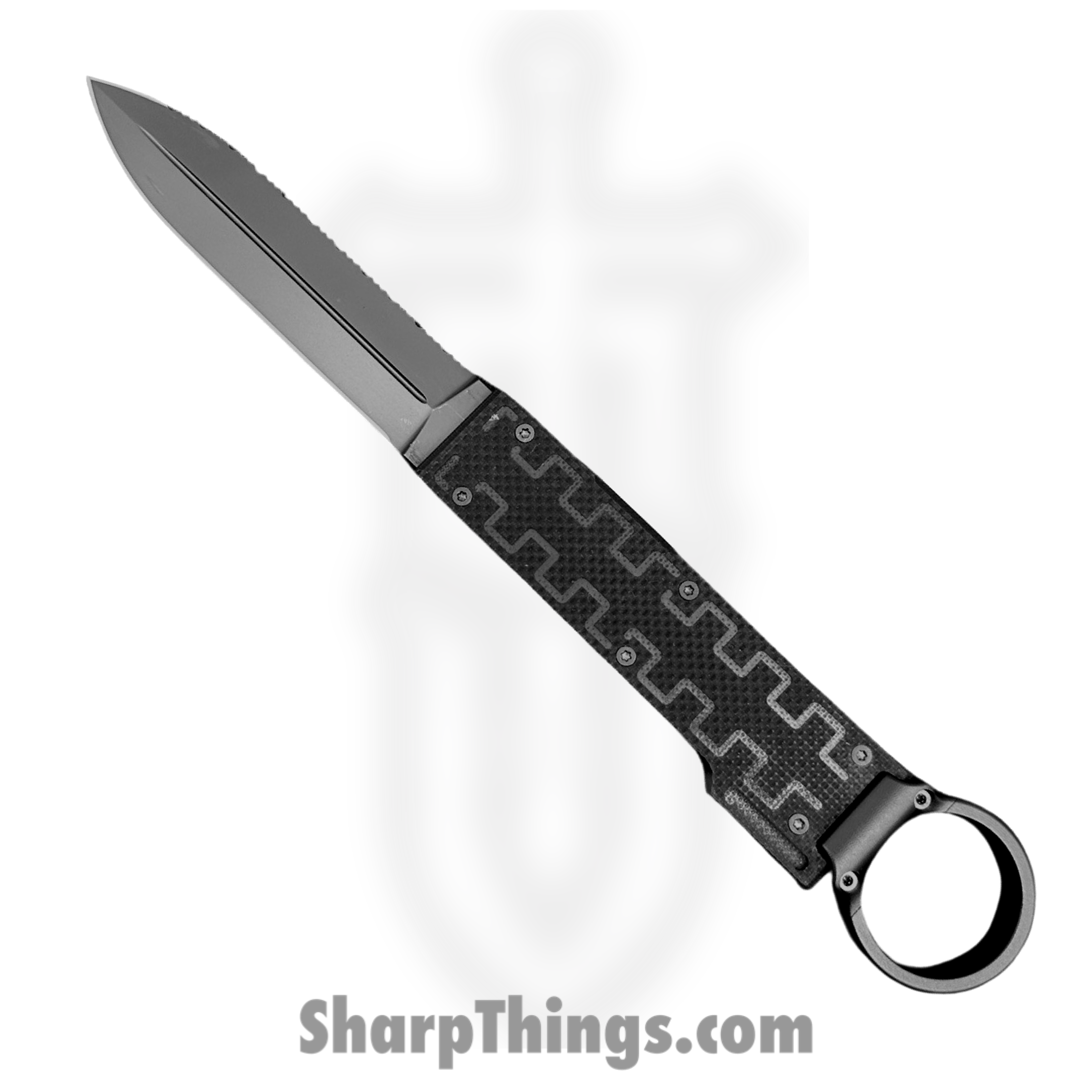 BB-FS-BKG10_1-1.png Elishewitz Studio - BB-FS-BKG10 - Black Box - Knife Other - 20CV Coated Dagger Serrated - 7075 Aluminum, G10 Scales - Black - Image 1