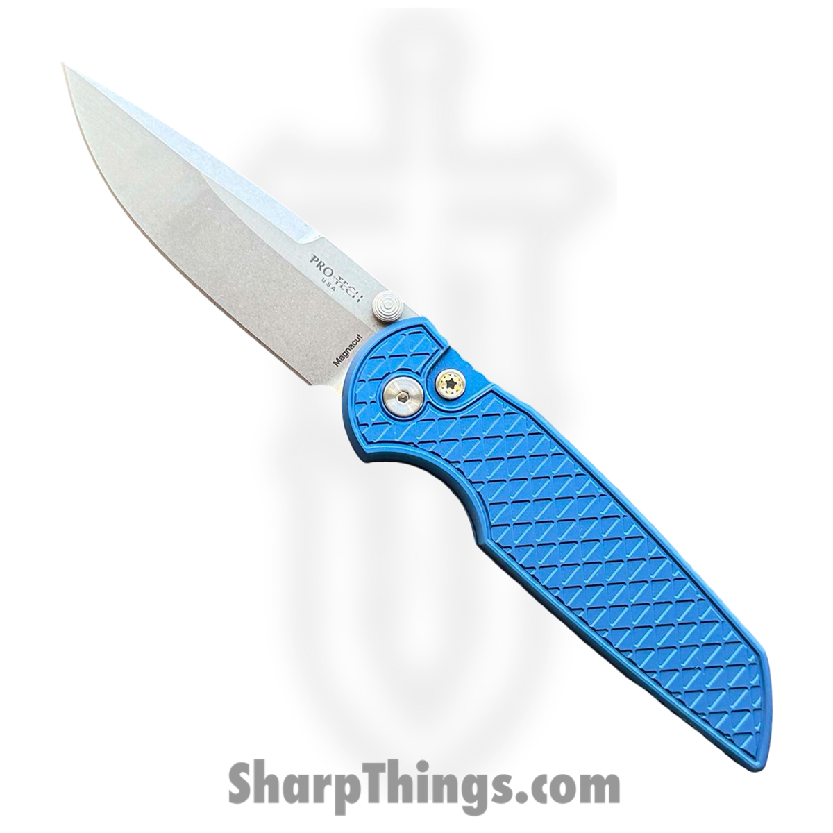 BST26-INT-1_1.jpg ProTech - BST26.INT.1 - TR-3 Integrity - Folding Knife - CPM MagnaCut Stonewash Spear Point - "Relic" Aluminum - Blue - Image 1