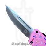 Atomic Knives - DT01SPD-DPSA - UltraLite ATOMIC - OTF Auto - D2 Satin Drop Point - Aluminum - Pk Donut - Image 5