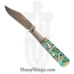 Jack Wolf Knives - GW-BAR-02-ABALONE - Gateway Barlow - Folding Knife - 14C28N Satin Clip Point - Abalone - Green Blue Black