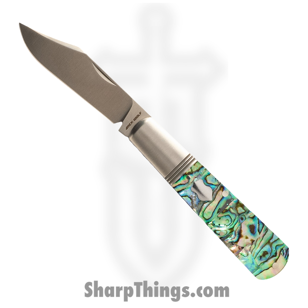 GW-BAR-02-ABALONE_1.jpg Jack Wolf Knives - GW-BAR-02-ABALONE - Gateway Barlow - Folding Knife - 14C28N Satin Clip Point - Abalone - Green Blue Black - Image 1