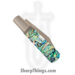 Jack Wolf Knives - GW-BAR-02-ABALONE - Gateway Barlow - Folding Knife - 14C28N Satin Clip Point - Abalone - Green Blue Black - Image 4