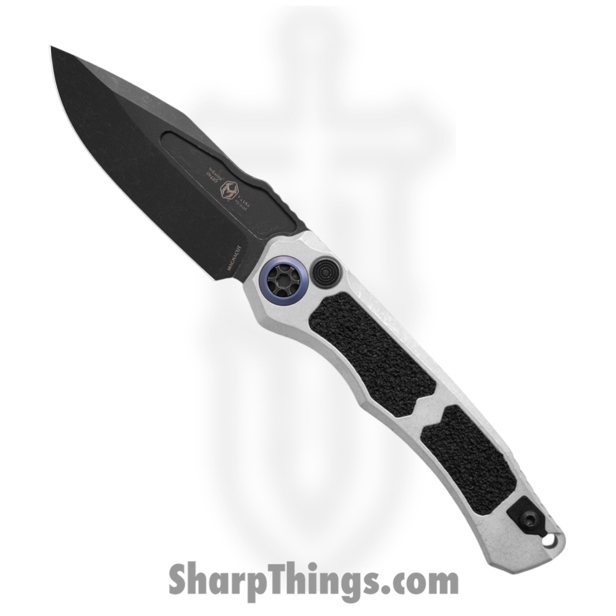 H000-8A_1.jpg Heretic Knives - H000-8A - Wraith V4 - Automatic Knife - CPM MagnaCut Coated Drop Point - Aluminum - Blizzard - Image 1