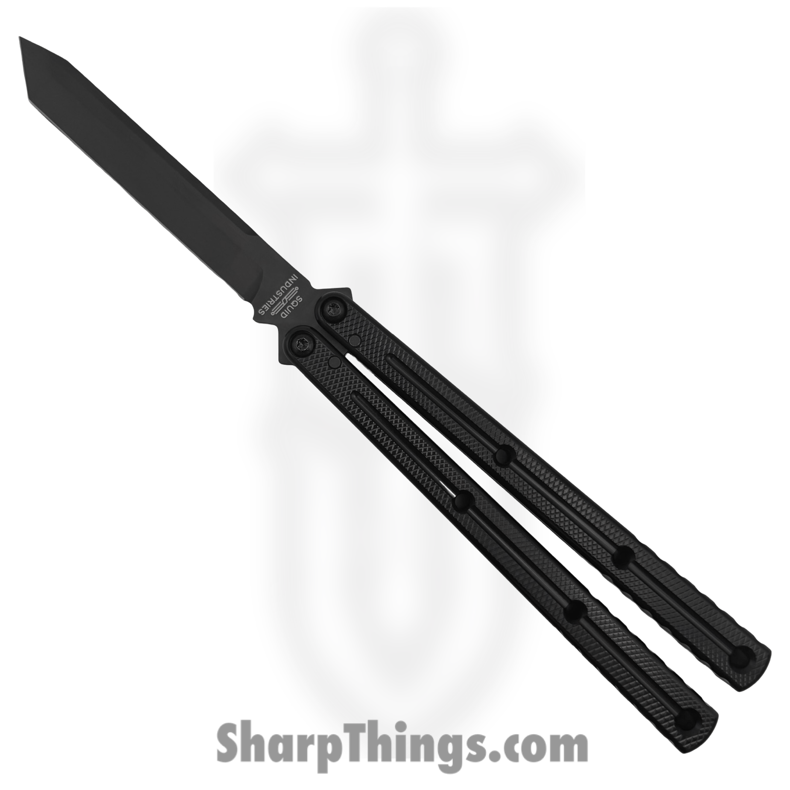 KRITBK_1.png Squid Industries - KRITBK - Krake Raken V3 - Balisong - 410 SS Coated Tanto - 7075-T6511 Aluminum - Inked Black - Image 1