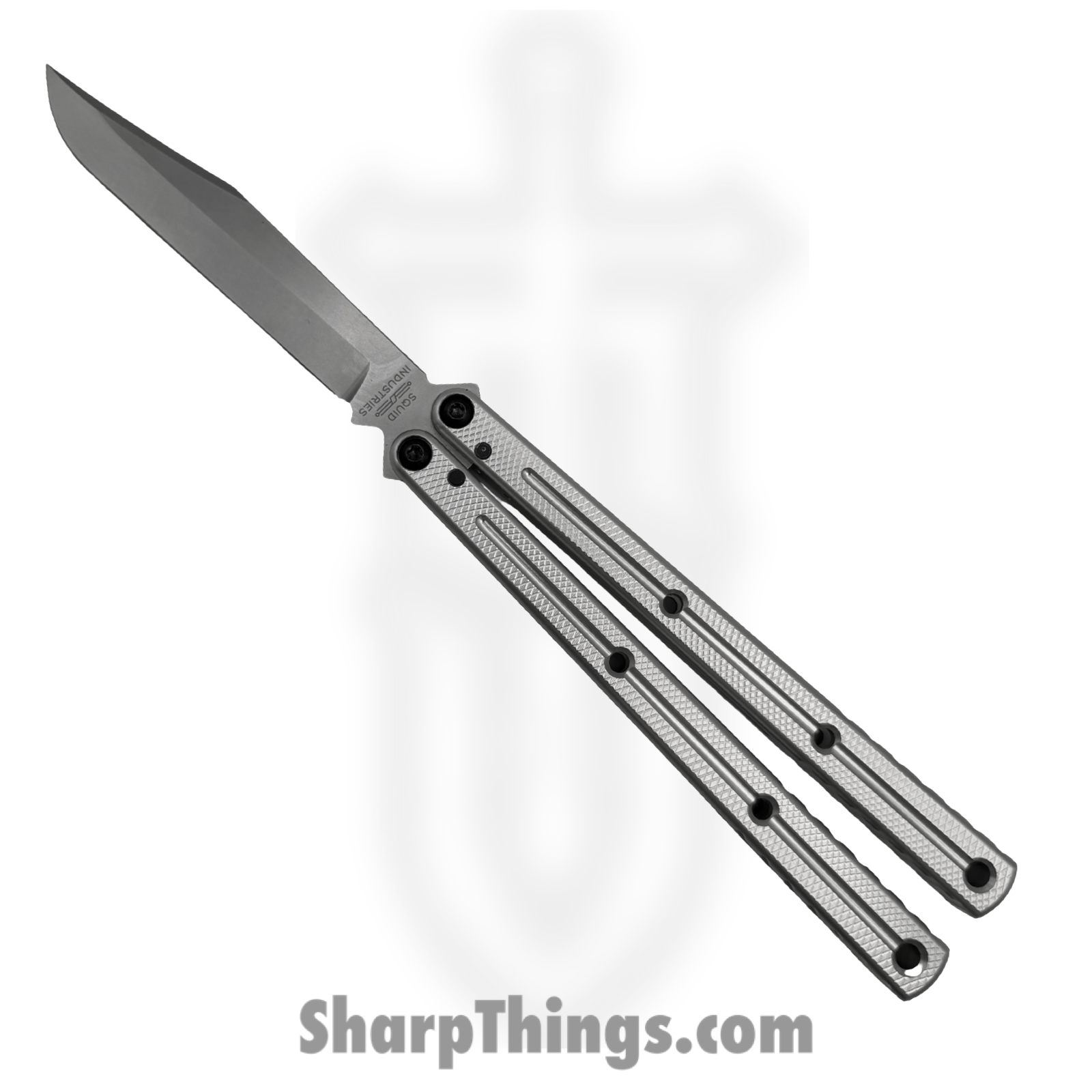 KRMBSI_1.png Squid Industries - KRMBSI - Krake Raken V3 - Balisong - AEB-L Stonewash Bowie - Aluminum - Silver - Image 1