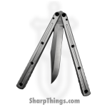 Squid Industries - KRMBSI - Krake Raken V3 - Balisong - AEB-L Stonewash Bowie - Aluminum - Silver - Image 3