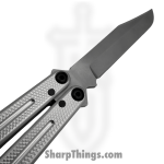 Squid Industries - KRMBSI - Krake Raken V3 - Balisong - AEB-L Stonewash Bowie - Aluminum - Silver - Image 4