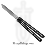 Squid Industries - KRMTBK - Krake Raken V3 Dual Tone - Balisong - 410 SS Stonewash Tanto - 7075-T6511 Aluminum - Black