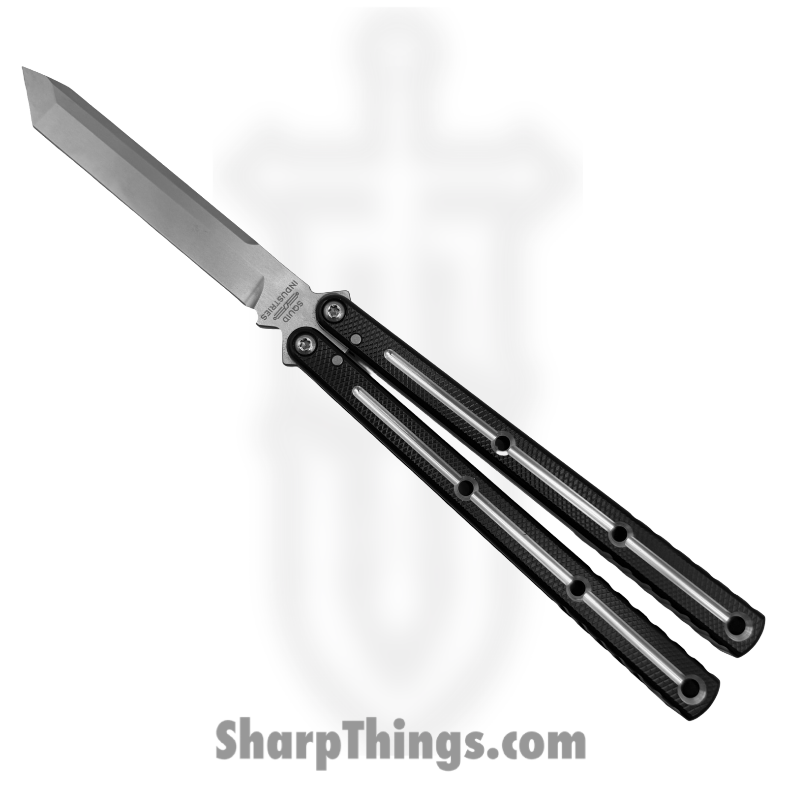 KRMTBK_1.png Squid Industries - KRMTBK - Krake Raken V3 Dual Tone - Balisong - 410 SS Stonewash Tanto - 7075-T6511 Aluminum - Black - Image 1