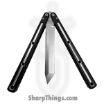 Squid Industries - KRMTBK - Krake Raken V3 Dual Tone - Balisong - 410 SS Stonewash Tanto - 7075-T6511 Aluminum - Black - Image 4
