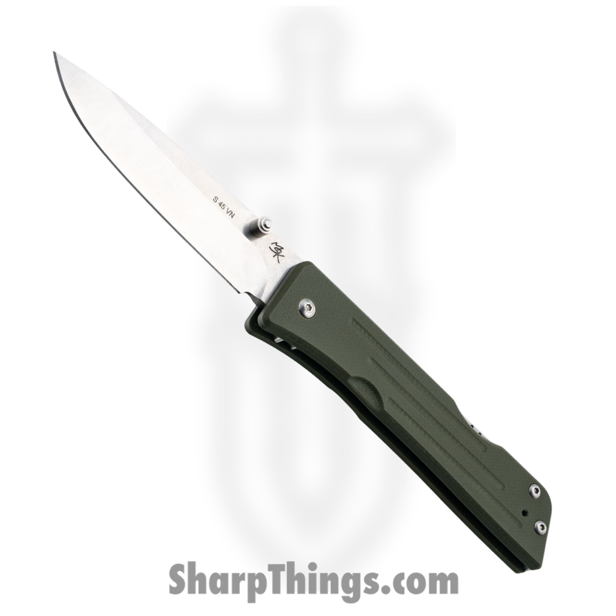 MMS003_1.jpg 1881 Knife Works - MMS003 - Route66 - Folding Knife - S45VN Tumbled Drop Point - G10 - OD Green - Image 1