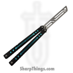 Squid Industries - NABGTE - Nautilus V2 - Balisong - 410 SS Satin Trainer - 7075-T6511 Aluminum - Black|Teal - Image 2