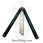 Squid Industries - NABGTE - Nautilus V2 - Balisong - 410 SS Satin Trainer - 7075-T6511 Aluminum - Black|Teal - Image 4