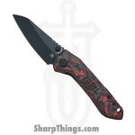 Millit Knives - STEOVBKRDCF - Sharp Things Exclusive Overland Zirblast - Folding Knife - Magnacut Coated Sheepsfoot - Marble Carbon Fiber - Red Black