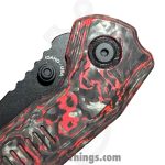 Millit Knives - STEOVBKRDCF - Sharp Things Exclusive Overland Zirblast - Folding Knife - Magnacut Coated Sheepsfoot - Marble Carbon Fiber - Red Black - Image 10