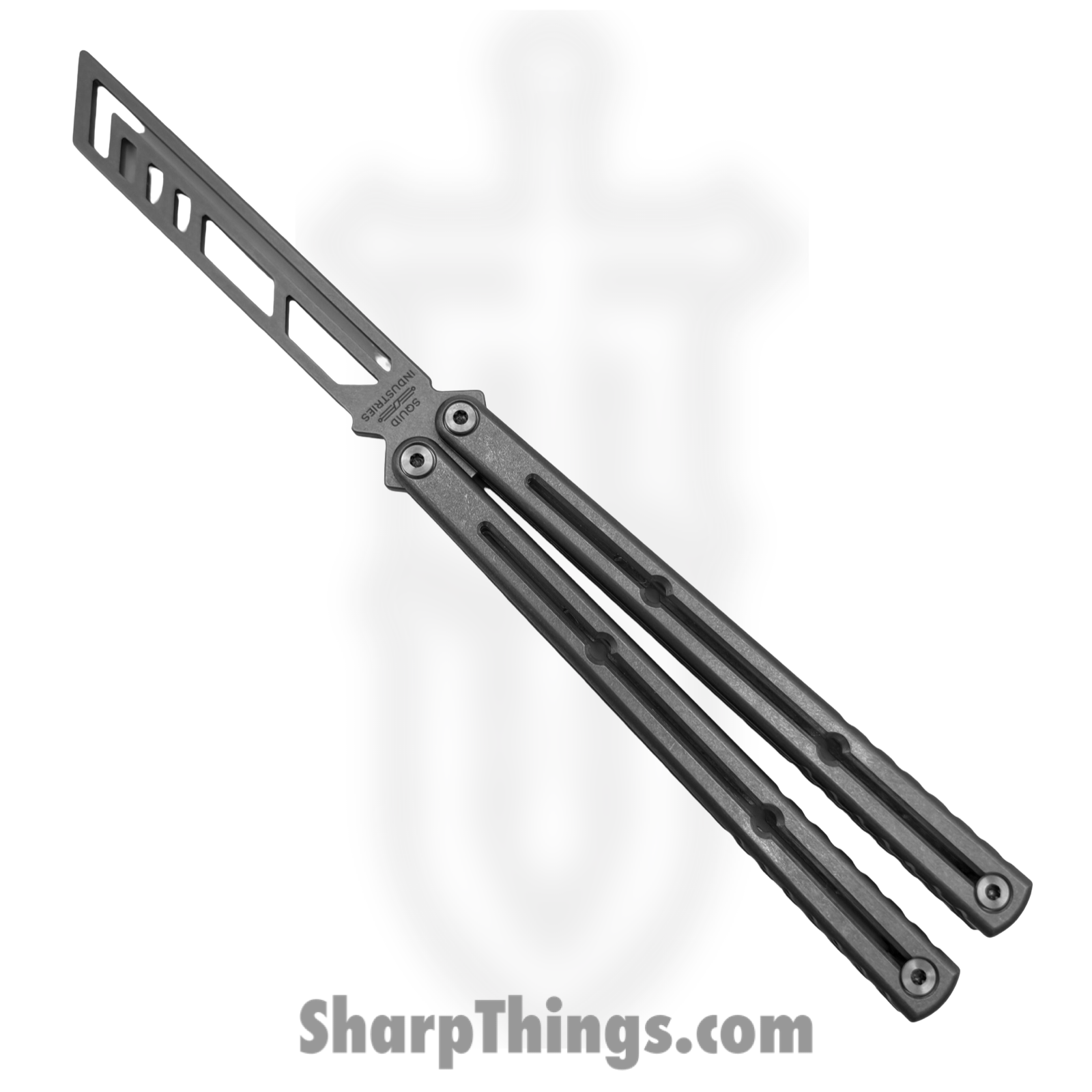 TIKRTRSW_1.png Squid Industries - TIKRTRSW - Krake Raken Trainer - Balisong - 410 SS Stonewash Trainer - 6AL-4V Titanium - Silver - Image 1