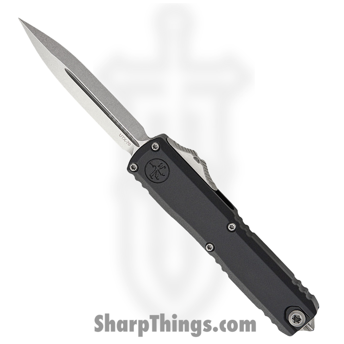 11474-10_1.jpg Microtech - 11474-10 - UTX-70 Gen IV - OTF Auto - M390MK Stonewash Dagger - Aluminum - Black - Image 1
