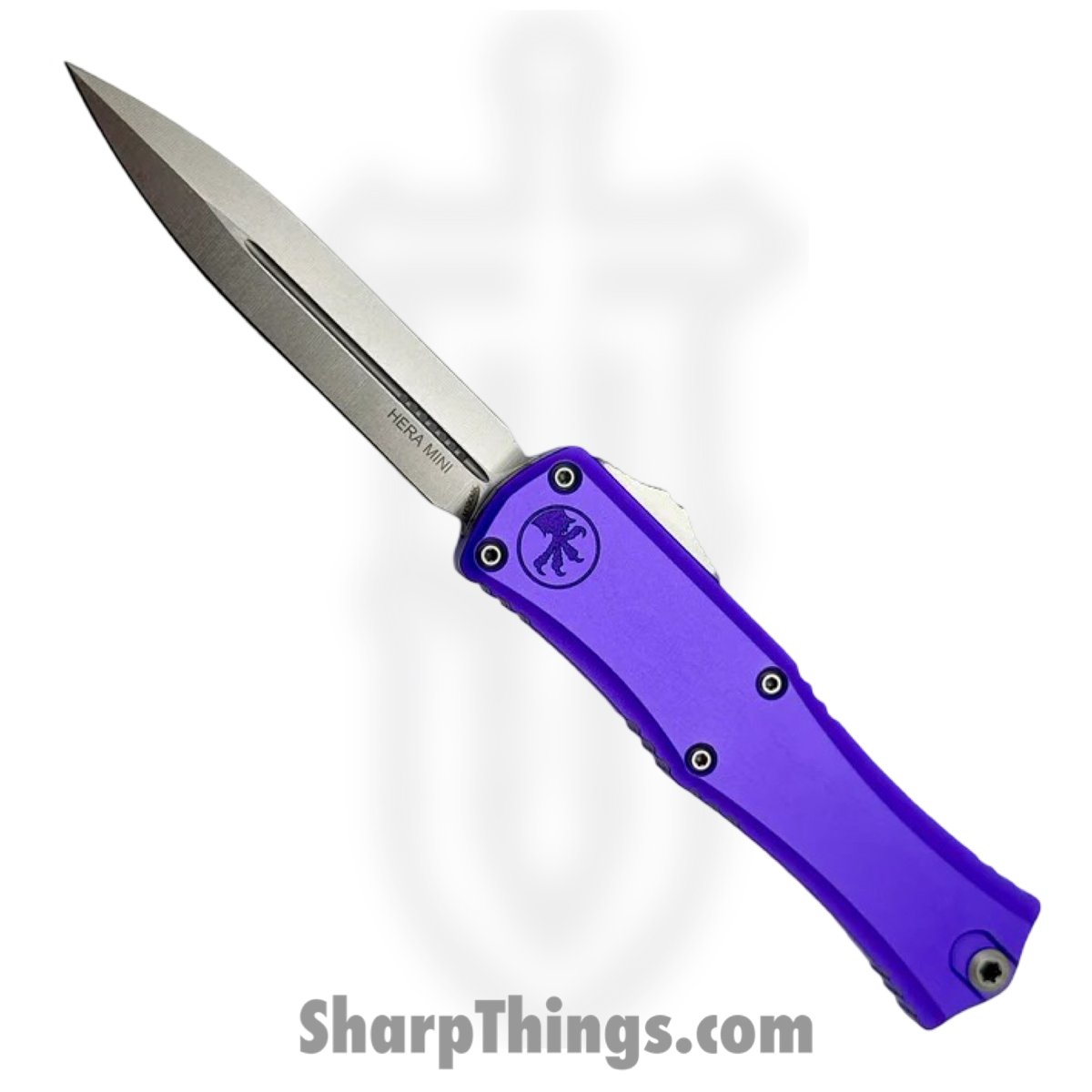 1702M-10PU_1.jpg Microtech - 1702M-10PU - Mini Hera II - OTF Auto - M390 Stonewash Dagger - Aluminum - Purple - Image 1