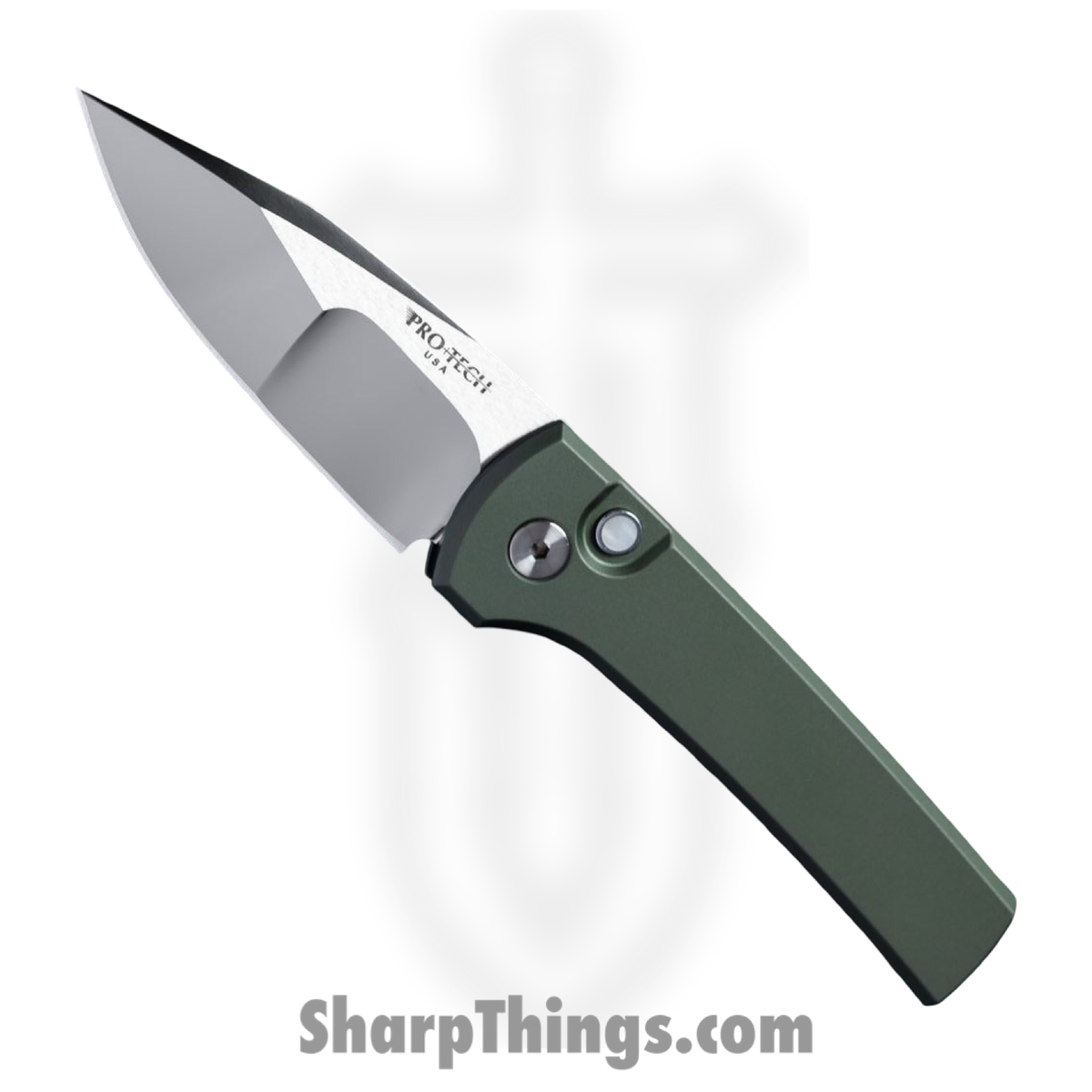 26-Scapegoat-Comp-Cust-003_1.jpg ProTech - 26.Scapegoat.Comp.Cust.003 - Custom Scapegoat Compact - Automatic Knife - 154CM Polished Clip Point - Aluminum - Green - Image 1