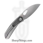 Poikilo Blade - COL-CRA-STDPSW-398-TI - VK Crab - Folding Knife - Bohler M398 Pearlescent Stonewash Drop Point - Titanium - Natural - Image 2