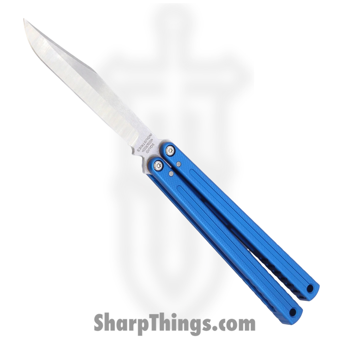 IMG_4858.jpg Squid Industries - KRGL-BW-MTBL - Krake Raken V3 Glide Edition - Balisong - AEB-L Satin Bowie - 7075 T6511 Aluminum - Blue - Image 1