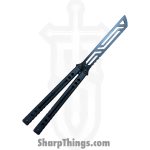 Squid Industries - NABGIBK - Inked Nautilus V2 - Balisong - 410 SS Coated Tanto - G10 CF 7075 Aluminum - Black - Image 2