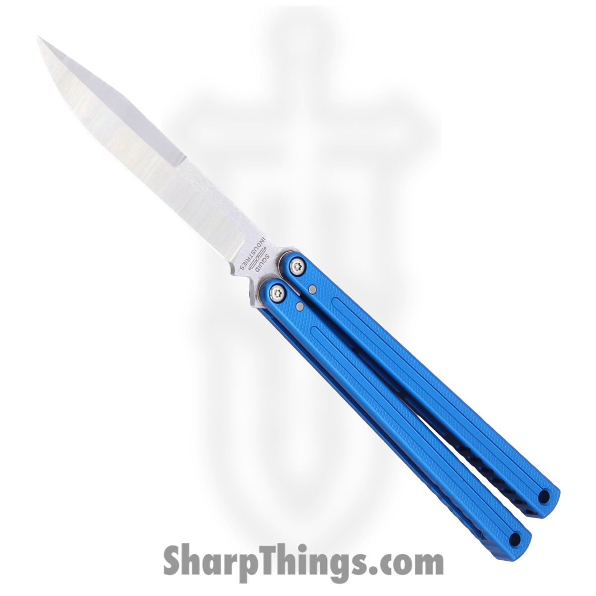 KRGL-WH-MTBL_1.jpg Squid Industries - KRGL-WH-MTBL - Krake Raken V3 Glide Edition - Balisong - AEB-L Satin Weehawk - 7075 T6511 Aluminum - Blue - Image 1