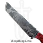 Lex Rex - LEXBS26002 - Midsized Deathstick - Fixed Blade Knife - AEB-L Gun Blue Paint Splatter Tanto - Dyed Ash Burl Truestone - Pink White - Image 5