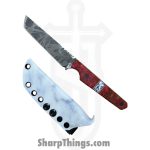Lex Rex - LEXBS26002 - Midsized Deathstick - Fixed Blade Knife - AEB-L Gun Blue Paint Splatter Tanto - Dyed Ash Burl Truestone - Pink White - Image 9