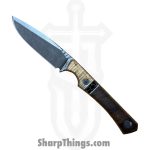 Lex Rex - LEXBS26005 - Midsized Goblin - Fixed Blade Knife - AEB-L Stonewash Modified Tanto - Curly Maple Truestone Toasted Curly Cottonwood - Brown Black