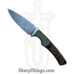 Lex Rex - LEXBS26007 - Cowboy - Fixed Blade Knife - W2 Steel Stonewash Drop Point - G10 Truestone Curly Quilted Maple - OD Green Black Brown