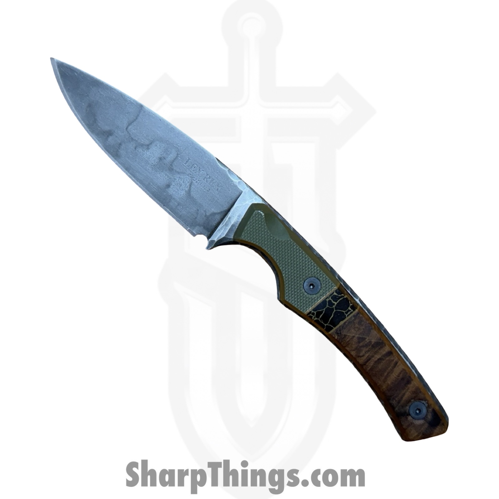 LEXBS26007_1.jpg Lex Rex - LEXBS26007 - Cowboy - Fixed Blade Knife - W2 Steel Stonewash Drop Point - G10 Truestone Curly Quilted Maple - OD Green Black Brown - Image 1
