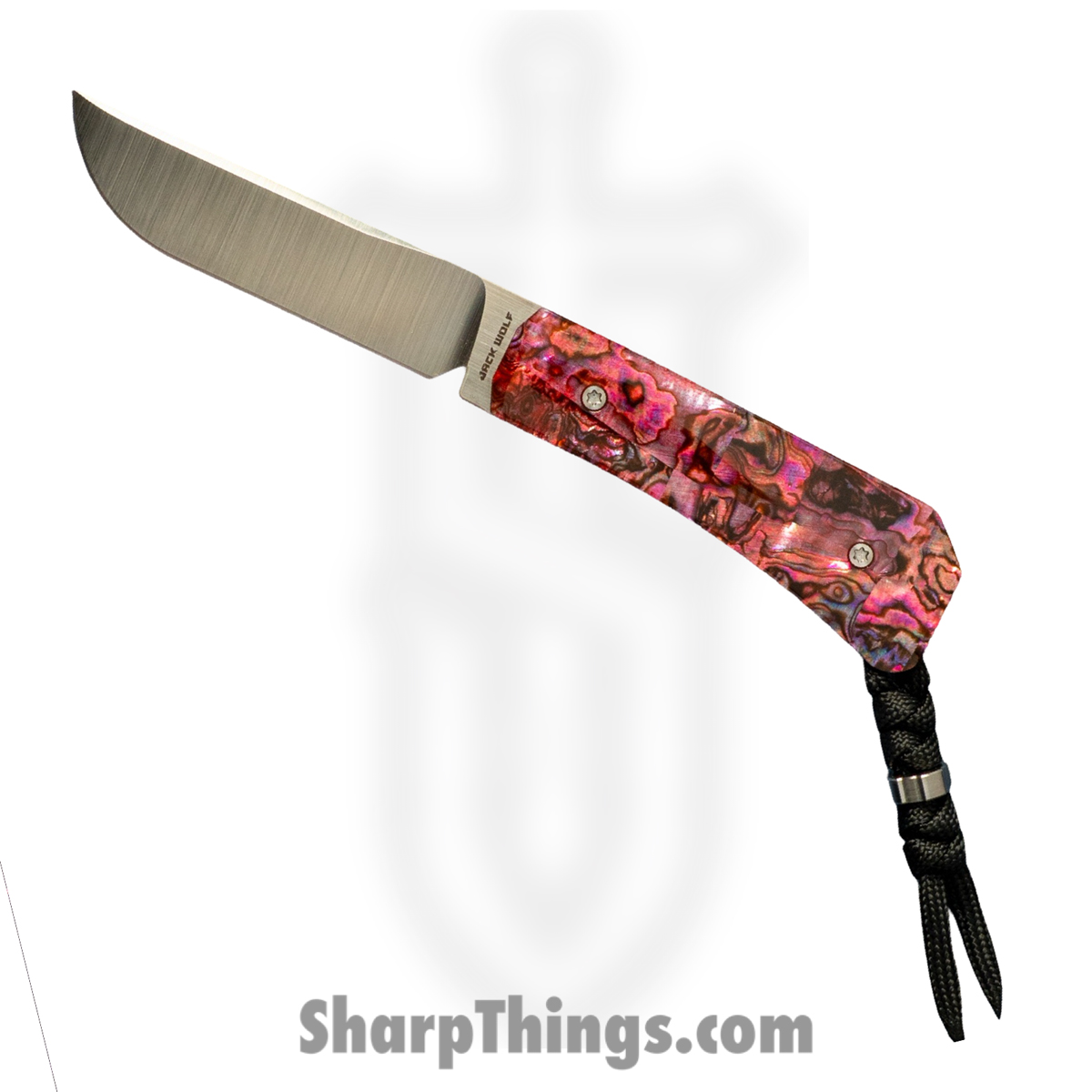 PIONE-FX-01-RED-ABALONE_1.jpg Jack Wolf Knives - PIONE-FX-01-RED-ABALONE - Pioneer FIXedc - Fixed Blade Knife - CPM S90V Satin Drop Point - Abalone - Red - Image 1
