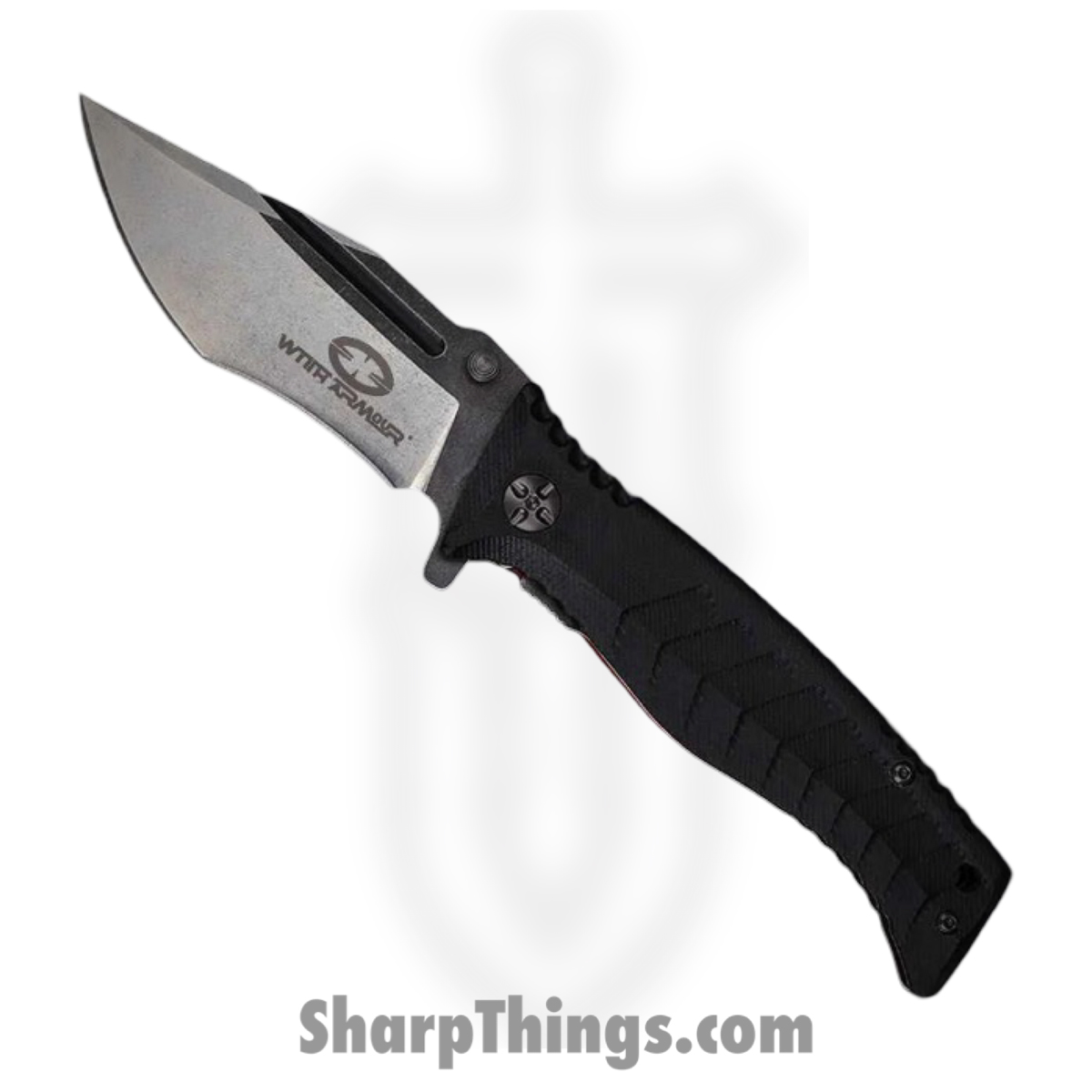WA-039BK_1.jpg WithArmour - WA-039BK - Torpedo - Assisted Open Knife - 440C SS Stonewash Clip Point/Recurve - G10 - Black - Image 1