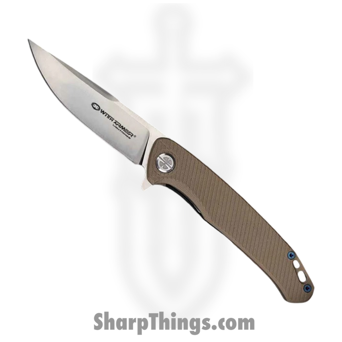 WA-091DTG_1.jpg WithArmour - WA-091DTG - Flint - Folding Knife - D2 Satin Drop Point - G10 - Tan - Image 1